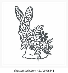 Bunny Mandala With Flower. Vector, Line Art