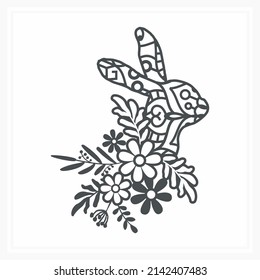 Bunny Mandala With Flower. Vector, Line Art