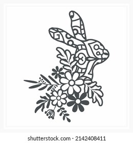 Bunny Mandala With Flower. Vector, Line Art