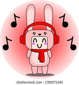 A bunny mascot happily vibing his music and trying to enjoy a beautiful day by listening to what he likes