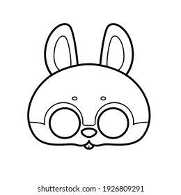 Bunny mask with eye slits outline for coloring on a white background