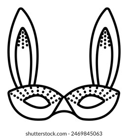 Bunny masquerade mask, vector black line illustration with dots, editable stroke, pixel perfect