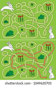 Bunny maze for kids with a solution