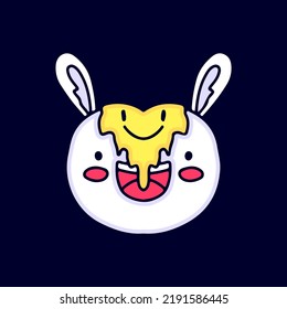 Bunny with melted emoji face illustration. Artwork for street wear, t shirt, posters, bomber jackets, hoodie, patchworks, enamel pins; for clothes.