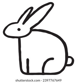 Bunny. Modern rough simple design. Black color. Vector hand drawn outline illustration isolated on white background.  