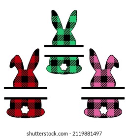Bunny monogram for Easter Printable. Collection of Rabbits buffalo plaid. Easter Bunny. Easter design elements. Vector illustration.