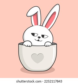 Bunny in Mug Love Finger - Cute Rabbit in Cup Circle Glasses