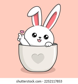 Bunny in Mug Love Hand - Cute Rabbit Kawaii in Cup