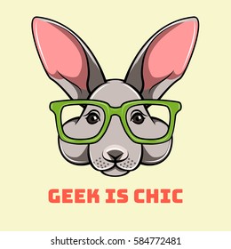 Bunny nerd portrait. Rabbit face. Geek is chic. Vector illustration