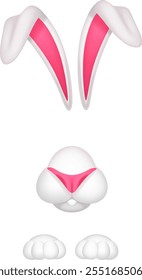 Bunny nose and ears. Cute easter animal photo mask isolated on white background