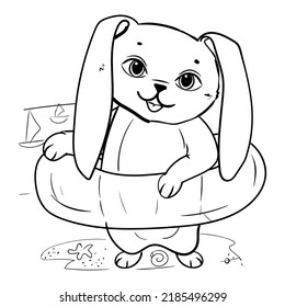 Sonnig am Strand. Aufblasbarer Kreis zum Baden. Sommerunterhaltung. Farbbuch für Kinder. Vektorgrafik einzeln auf weißem Hintergrund.
