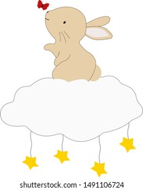 Bunny on a cloud with a butterfly