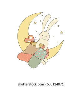 Bunny on the moon. Vector illustration.