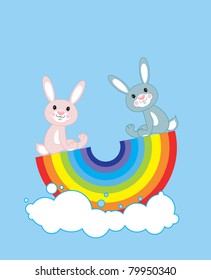Bunny on a rainbow. Vector illustration