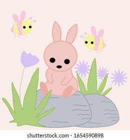bunny on a rock, vector illustration,perfect to use on the web or in print