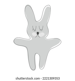 Bunny on a White Background. Cute Gray Dreamy Rabbit.