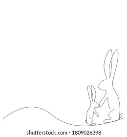 Bunny on white background line drawing, vector illustration