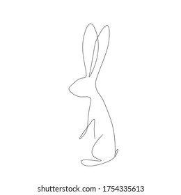 Bunny on white background one line drawing, vector illustration