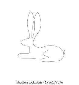 Bunny on white background one line drawing, vector illustration