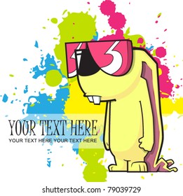 Bunny on a withe background with blots. Vector illustration. Place for your text.