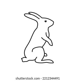 Bunny outline. Hand drawn Rabbit linear illustration. Monochrome rabbit silhouette. Bunny sketch design. Rabbit contour character. Vector illustration.