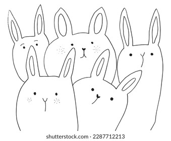 Bunny outline illustration vector image. Hand drawn bunny sketch image artwork. Simple original logo icon from pen drawing sketch.