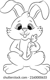 Bunny outline. Rabbit linear painting. Monochrome rabbit silhouette colouring. Easter sign, symbol. Bunny sketch design. Rabbit contour character. Coloring drawing rabbit art. Vector illustration. 
