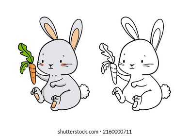 Bunny outline. Rabbit linear painting. Monochrome rabbit silhouette colouring. Easter sign, symbol. Bunny sketch design. Rabbit contour character. Coloring drawing rabbit art. Vector illustration. 

