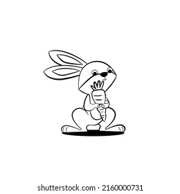 Bunny outline. Rabbit linear painting. Monochrome rabbit silhouette colouring. Easter sign, symbol. Bunny sketch design. Rabbit contour character. Coloring drawing rabbit art. Vector illustration. 
