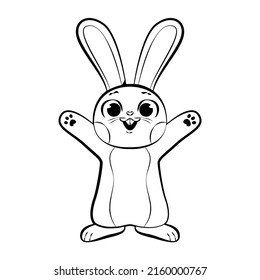 Bunny outline. Rabbit linear painting. Monochrome rabbit silhouette colouring. Easter sign, symbol. Bunny sketch design. Rabbit contour character. Coloring drawing rabbit art. Vector illustration. 
