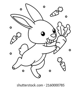 Bunny outline. Rabbit linear painting. Monochrome rabbit silhouette colouring. Easter sign, symbol. Bunny sketch design. Rabbit contour character. Coloring drawing rabbit art. Vector illustration. 
