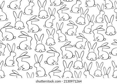 Bunny outline seamless pattern. Easter wrapping, greeting, invitations, postcards and other projects. Cute bunny vector pattern.