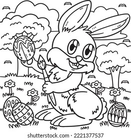 Bunny Painting Easter Egg Coloring Page for Kids