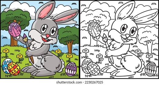 Bunny Painting Easter Egg Coloring Illustration