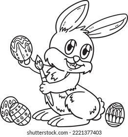 Bunny Painting Easter Egg Isolated Coloring Page