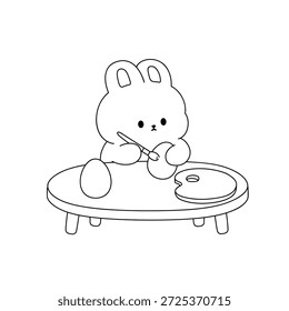 Conejito pintando huevos de Pascua para colorear para niños. Conejito con Huevo de Pascua para colorear para niños. Trazo y color Conejo de Pascua y huevo. Linda página para colorear de conejito para actividad de Pascua imprimible. 