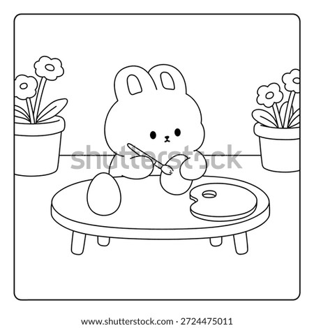 Bunny Painting Easter Eggs Coloring Page for Kids. Bunny with Easter Egg Coloring pages for Kids. Trace and Color Easter Bunny and Egg. Cute Bunny Coloring Page for Easter Activity Printable. 
