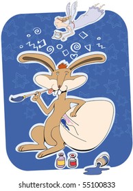 The bunny paints egg