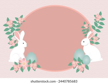 Bunny paper banner for backgrounds, with easter egg bunny and flowers