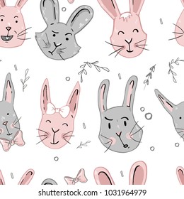 Bunny pattern. Vector background with rabbits for kids design and cards.