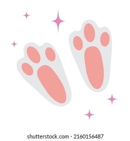 Bunny Paw Prints On White Background. Isolated Paw Prints With Pink Sparks. 