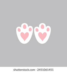 Bunny paw, trail, pet, step, footprint. Animal print. Cute cartoon bunny paw print. Pastel color cutie rabbit paw. Sticker, wall art, background. Kids design, decoration, easter