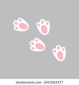 Bunny paw, trail, pet, step, footprint. Animal print. Cute cartoon bunny paw print. Pastel color cutie rabbit paw. Sticker, wall art, background. Kids design, decoration, easter