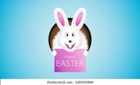 Bunny peeking out of a hole.Easter greeting card vector illustration