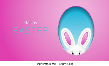 Bunny peeking out of a hole.Easter greeting card vector illustration