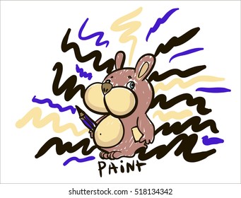 Bunny with pencil, print