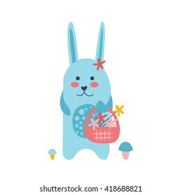 Flores De Picado Bunny Graciosas Creativas E Ilustración De Vector De Diseño Plano Cubierto En Estilo Mulicolor Simplificado En Fondo Blanco
