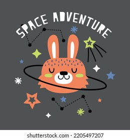 bunny planet drawing as vector for kids fashion