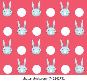 Bunny and polka dot on a pink background. Illustration for kids. Seamless pattern