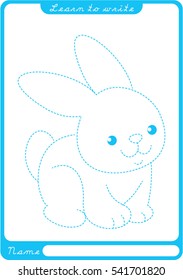 Bunny. Preschool Worksheet For Practicing Fine Motor Skills - Tracing Dashed Lines. Tracing Worksheet.  Illustration And Vector Outline - A4 Paper Ready To Print.